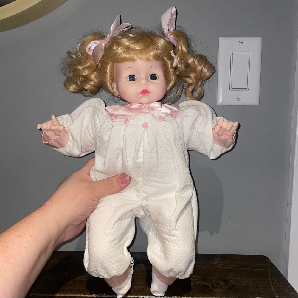 Vtg Madame Alexander Baby Doll Blonde Sleep Eyes Pink Dress 1977